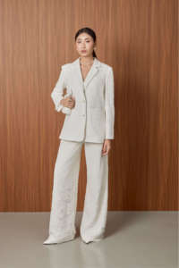 Wholesale OEM Lace <b>Blazer</b> <b>Set</b> Women Floral Lace Elegant / Feminine / Formal LA ROSE Notched Lapel <b>Blazer</b> Pants & Skirt <b>Set</b> KS79 - Product Image 2