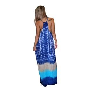 Stylish Blue Ombre Tie Dye Rayon Maxi Dress Sleeveless <b>Spaghetti</b> <b>Strap</b> Neck Bohemian Long Dress for Women - Product Image 3