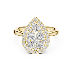 Anillo de Oro Amarillo con Diamantes Cultivados en Laboratorio en Forma de Pera, Anillo de Cóctel con Halo Pavé, Joyería Fina para Mujer - Product Image 1