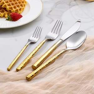Luxury Gold Stainless Steel Cutlery Set Engraved Spoon Fork Knife Vintage <b>Flatware</b> Dining Tableware Kitchen Set - Product Image 3