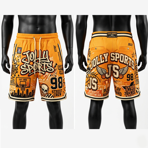 Shorts de basket-ball pour hommes, tissu mesh respirant 180 GSM, orange et noir, panneau latéral personnalisé, logo imprimé et brodé, shorts pour hommes - Product Image 5