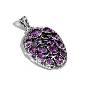 NIKHIL GEMS Pendentif Charme Statement en Améthyste Fait Main, Argent Sterling 925, Collier Vintage Élégant avec Pierre Précieuse, Certifié par un tiers - Product Image 3