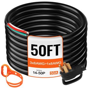 Cavo di Alimentazione per Camper 50' 50A 6/3 + 8/1 AWG NEMA 14-50P a Filo Nudo per Generatori e Idropulitrici - Product Image 1