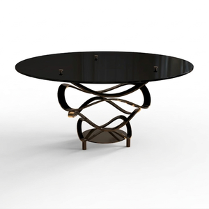 Contemporary Round <b>Dining</b> <b>Table</b> with Tempered Glass Top and Sculptural Gold Metal Frame - Product Image 3