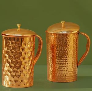 Copper <b>jug</b> set for artistic hospitality table styling water serving metal set with glasses durable reusable kitchen dining <b>drink</b> - Product Image 1