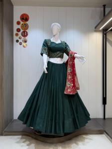 Lehenga Choli en soie rouge avec dupatta noir, tenue de mariage indienne traditionnelle, robe ethnique pour femmes, longueur au sol - Product Image 6