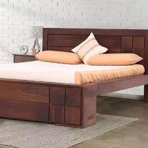 Cama Clásica King-Size de Madera de Teca, Juego de Tableros de Madera Sólida, Diseño Moderno de Alta Calidad, Cómoda, para Dormitorio u Hotel, Sostenible - Product Image 1