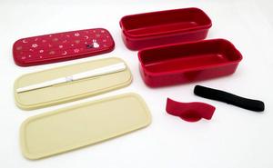 PW-28C Tsukihana 2-Tiered <b>Lunch</b> <b>Box</b> with Drawstring <b>Lunch</b> <b>Bag</b>, Useful and Functional Cute Bento <b>Box</b>, Moon and Flower Design - Product Image 2