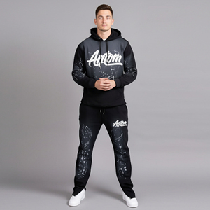 Conjunto Deportivo Casual de 2 Piezas para Hombre, Pantalones Deportivos Anchos y Gruesos, Sudadera Corta con Capucha, Transpirable, 100% Algodón, para Invierno - Product Image 2
