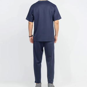 Mens Navy Blue Quick Dry Casual <b>Tracksuit</b> Short Sleeve T-Shirt with Side Pockets Full Length Pants Crew Neck Lightweight Summer - Product Image 4