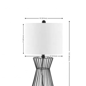 Hourglass Wire Metal Table Lamp with Open Iron <b>Cage</b> Base Premium Linen <b>Shade</b> Warm Ambient <b>Lighting</b> for Modern Interiors - Product Image 2