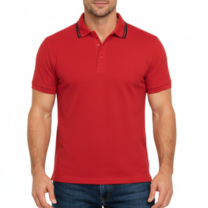 Polo homme noir de haute qualité avec col rayé blanc, coupe ajustée, séchage rapide, décontracté, manches courtes, pour l'été - Product Image 1