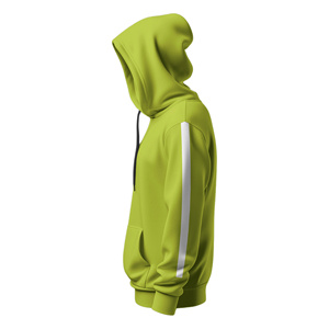 Sweat-shirt à capuche vert lime personnalisé pour garçon, coupe classique, couleur unie, style sportif, avec bande blanche sur la manche - Product Image 3