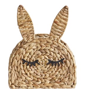 Panier à lapin en jacinthe d'eau tressé à la main, organisateur de rangement pour jouets en forme d'animal, pour chambre d'enfant, avec yeux fermés - Product Image 3