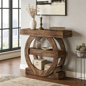 Consolle Principale con Ripiano Portaoggetti, Tavolino da Divano, Tavolo da Corridoio, Scaffale Decorativo, Consolle in Stile Rustico Farmhouse - Product Image 3