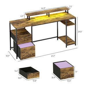 Scrivania da Gaming per Casa e Ufficio da 61 Pollici con Luci LED, Prese di Corrente, Ripiani Portaoggetti e Telecomando Wireless - Design Russo - Product Image 3