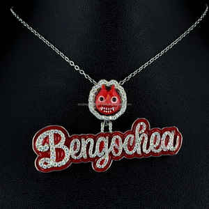 จี้ฮิปฮอปเงินแท้925กำหนดเอง VVS เพชรโมอิสเคลือบสีแดงเคลือบทองเพชรแผ่นหลักสำหรับงานปาร์ตี้ตัวหนังสือ - Product Image 2