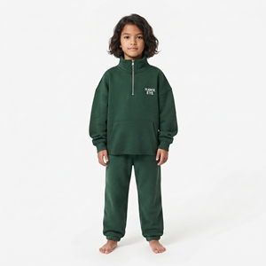High Quality Unisex Kid Hoodie <b>Sweatshirt</b> <b>Half</b> <b>Zip</b> Drop Shoulder Hoodie Leisure Top Solid Color Green <b>Sweatshirt</b> - Product Image 5