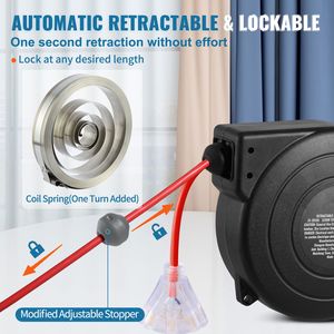 Cavo di Alimentazione Retrattile Resistente da 45 Piedi 12AWG/3C SJTOW con Presa a Tre Vie e Avvolgitore Illuminato - 15A - Product Image 5