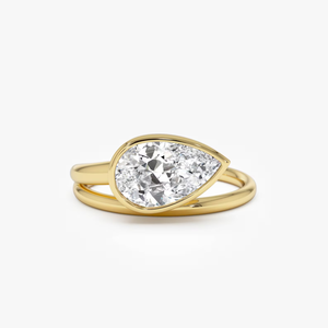 Bague de fiançailles de luxe pour femme en or jaune avec diamant synthétique de laboratoire taille poire de 2 carats certifié IGI - Product Image 1