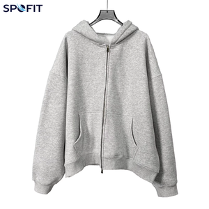 Sweat à capuche zippé double vintage surdimensionné et court pour homme, en coton 100% épais 360 g/m², personnalisable et brodé - Product Image 1