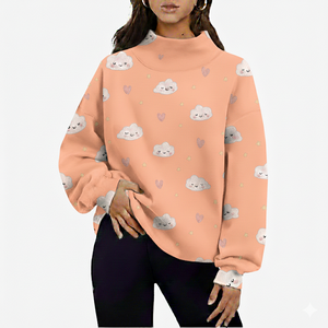 Women's New Fashion Customizable <b>Sweatshirt</b> Comfortable Solid Color Fleece Mockneck <b>Long</b> Sleeve Pullover Breathable Front - Product Image 4