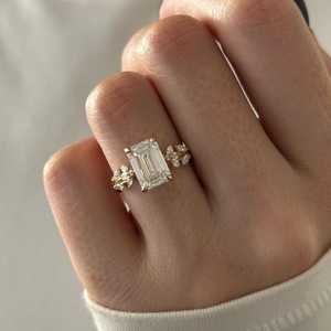 Cluster 3.01 CT Emerald Cut Diamond <b>Tree</b> <b>Branch</b> Band Ring Lab Grown 14K Solid Gold Wedding Engagement Gift For Partner - Product Image 1