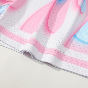 Pantalones cortos de baloncesto de malla transpirable para mujer, estampado degradado en rosa y azul, cintura elástica, ropa deportiva de verano, ajuste regular, talla adulta - Product Image 4