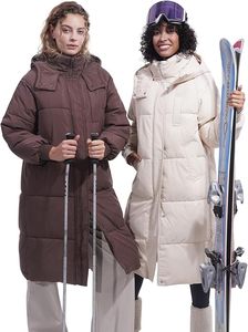 Veste matelassée longue à capuche pour femme, marron uni, manches longues, fermeture éclair, manteau d'hiver chaud avec capuche amovible, fibre de polyester F - Product Image 3