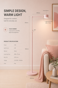 Modern Metal LED Floor Lamp Touch <b>Dimmer</b> Adjustable Height 10W Warm White Light T2626 Made in Vietnam High quality - Product Image 2