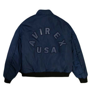 Customized 100%High Quality Avirex Navy Blue Bomber Jacket OEM/ODM Service Zipper Closure <b>Stand</b> Collar Ribbed Cuff Custom Fabric - Product Image 2
