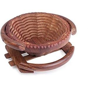 Wooden <b>Foldable</b> Fruit <b>Basket</b> with Handle for Kitchen Dining Table Premium Sheesham Wood - Product Image 3