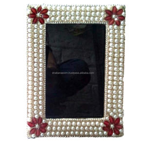 Miroir mural personnalisé avec cadre bleu perlé, thème paon, miroir de maquillage décoratif bleu et vert avec perles brillantes - Product Image 5