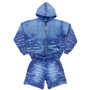 Conjunto de Sudadera con Capucha y Pantalones Cortos Tie Dye Azules para Hombre con Logotipo Personalizado al por Mayor, Ropa Deportiva Casual de 2 Piezas para Niños - Product Image 1