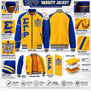 Veste universitaire en jean zippée pour femme Sigma Gamma Rho SGR, 100 % coton, bleu et or, lettres grecques brodées, manteau formel de sororité - Product Image 5