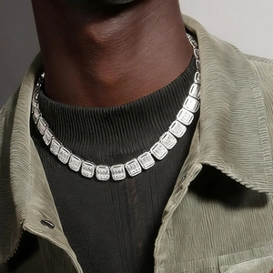 แฟชั่น VVS มอยส์ซาไนต์ 10 มม. ผ่านการทดสอบเพชร VVS มอยส์ซาไนต์ สร้อยคอแบบ Lced Out เงินแท้ 925 มอยส์ซาไนต์ สร้อยข้อมือแบบ Cuban Link - Product Image 3