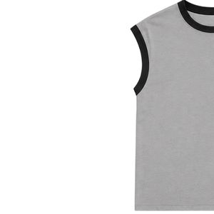 Camiseta sin Mangas Gris con Ribete Negro para Mujer, Chaleco Casual de Verano de Algodón, Cuello Redondo, Diseño Liso, Tops de Moda Personalizados, Estilo OEM - Product Image 3