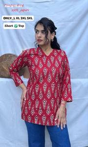 New Arrival Cambric Cotton with Printed Design Hip-Length Tunic/Long <b>Top</b>/Short Kurta Collection <b>Indian</b> Exporter Woman Fashion - Product Image 2