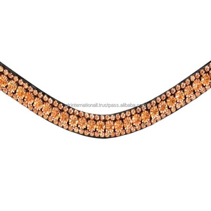 สายคาดหน้าผากม้าหนังสีดำประดับคริสตัลเมทัลลิกสีโรสโกลด์สามแถวสวยงามสะดุดตา ขนาดฟูลโคบ - Product Image 5