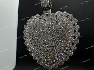 Pendentif cœur en argent 925 serti de moissanite, style hip-hop, bijou statement pour elle - Product Image 3