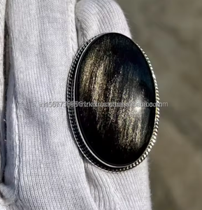 Anillo ajustable de obsidiana natural, anillo de Plata de Ley 925, regalos de piedras preciosas curativas para su declaración de cabina ovalada, anillo de obsidiana negra - Product Image 1