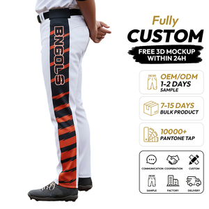 Pantalones de Béisbol Personalizados Unisex para Adultos, Corte Ajustado, Bolsillos Laterales, Impresión Sublimada, 100% Poliéster, Antibacterianos, Cierre de Cremallera - Product Image 1