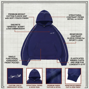 Men's Navy Blue Hooded <b>Sweatshirt</b> Oversized Cotton French Terry Anti-Pilling Pocket Front Embroidered Logo Casual Autumn Wear - Product Image 4