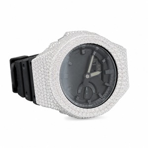 Reloj de lujo con diamantes de imitación para hombre, caja analógica de cuarzo con forma de polígono, banda de goma, esfera negra, bisel de cristal blanco - Product Image 5
