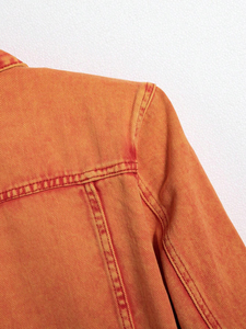 Latest New Design 2026 <b>Men's</b> Orange Dip Dye Denim <b>Jacket</b> <b>Long</b> Sleeve Single Button Regular Fit Cotton Spring Style <b>Men's</b> <b>Jacket</b> - Product Image 3