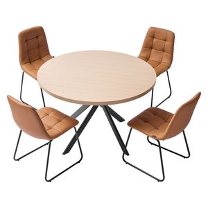 Modern Wood-T 5-Piece Dining <b>Table</b> Set with 4 Orange Upholstered PU Leather Chairs <b>Space</b>-<b>Saving</b> Kitchen <b>Table</b> - Product Image 1