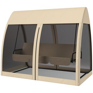 Lettino da Esterno a 3 Posti con Baldacchino, Struttura in Acciaio e Rete - Sedia a Dondolo Convertibile per Giardino e Angolo Caffè - Product Image 1