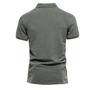 เสื้อโปโลแขนสั้นผู้ชาย สีพื้น ทรงปกติ ผ้าฝ้ายปิเก้ ระบายอากาศดี ดีไซน์ถัก ติดกระดุมด้านหน้า สีเขียว - Product Image 2