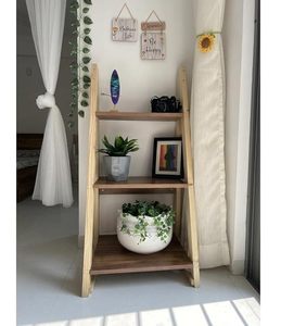 Wooden Ladder <b>Shelf</b> Floor Standing <b>Adjustable</b> Four-Tier Storage Rack Display Holder for Home Studio Living Room - Product Image 1