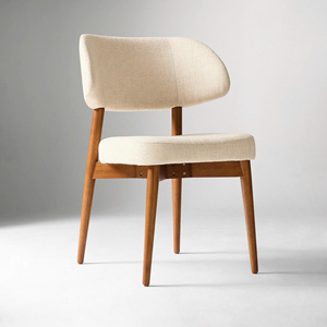 Midcentury Modern Dining <b>Chair</b> with Upholstered <b>Linen</b> Seat and Back Solid Wood Legs - Product Image 1